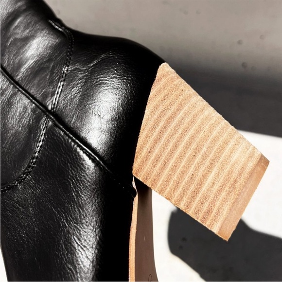 Black Faux Leather Bootie Metal Toe Block Heel Cowgirl Western Ankle Boot - Picture 9 of 12